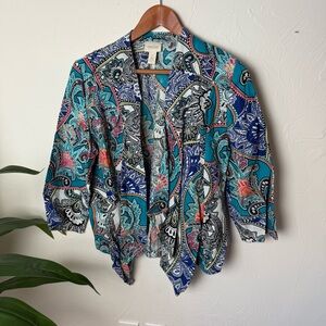 Chico’s Linen Paisley Open-Front Jacket Cardigan Size 1 (M)